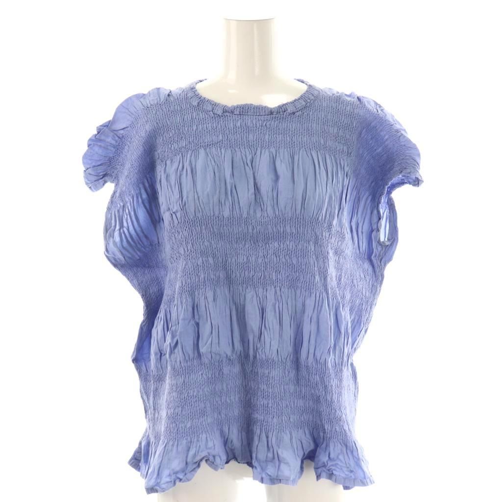 ミーイッセイミヤケ me ISSEY MIYAKE ギャザーコットンブラウス フレンチスリーブ ライトブルー HK OS SH