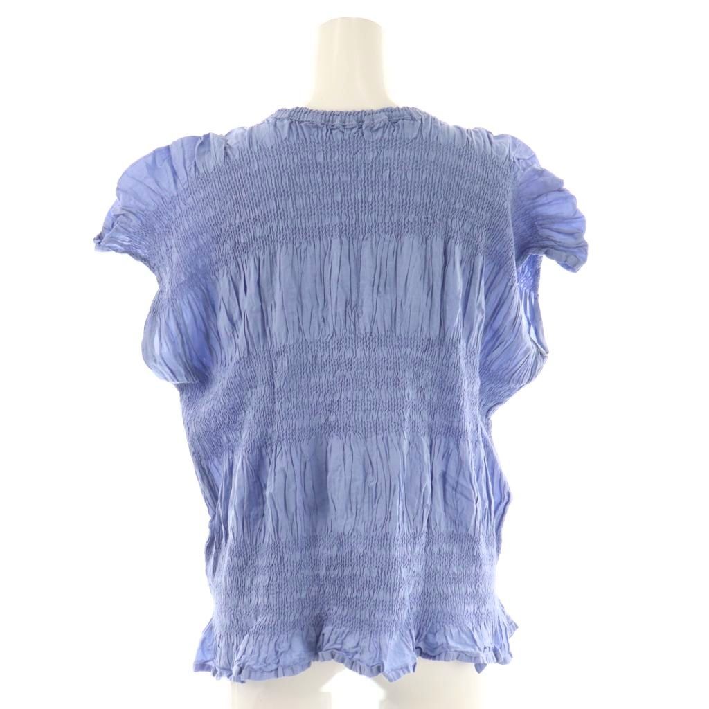 ミーイッセイミヤケ me ISSEY MIYAKE ギャザーコットンブラウス フレンチスリーブ ライトブルー HK OS SH