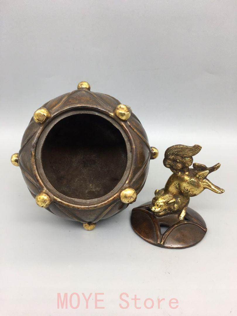 ライオン 香炉 銅器 開運 風水 重厚 極細工 装飾品 工芸品 美術品 置物