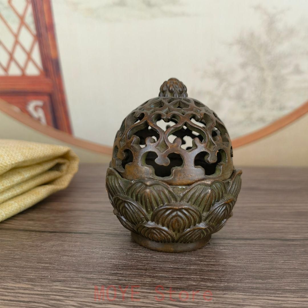 透かし彫り蓮の香炉 茶道具 香道具 蓋置 工芸品 美術品 置物 - メルカリ