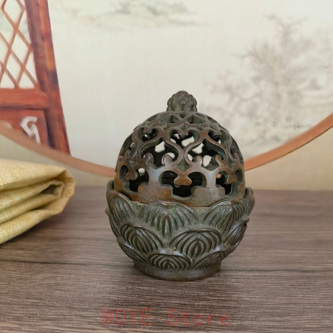 透かし彫り蓮の香炉 茶道具 香道具 蓋置 工芸品 美術品 置物 - メルカリ