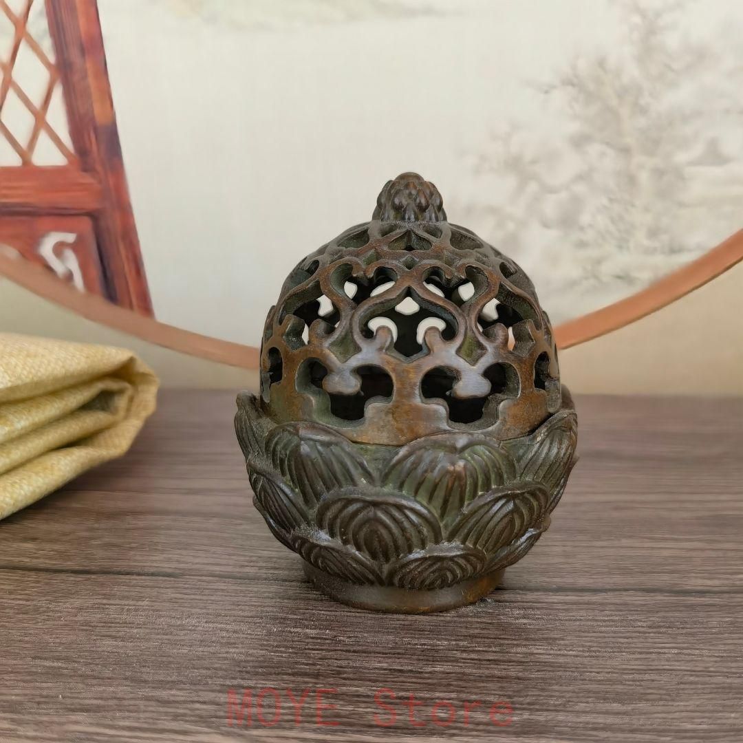 透かし彫り蓮の香炉 茶道具 香道具 蓋置 工芸品 美術品 置物 - メルカリ