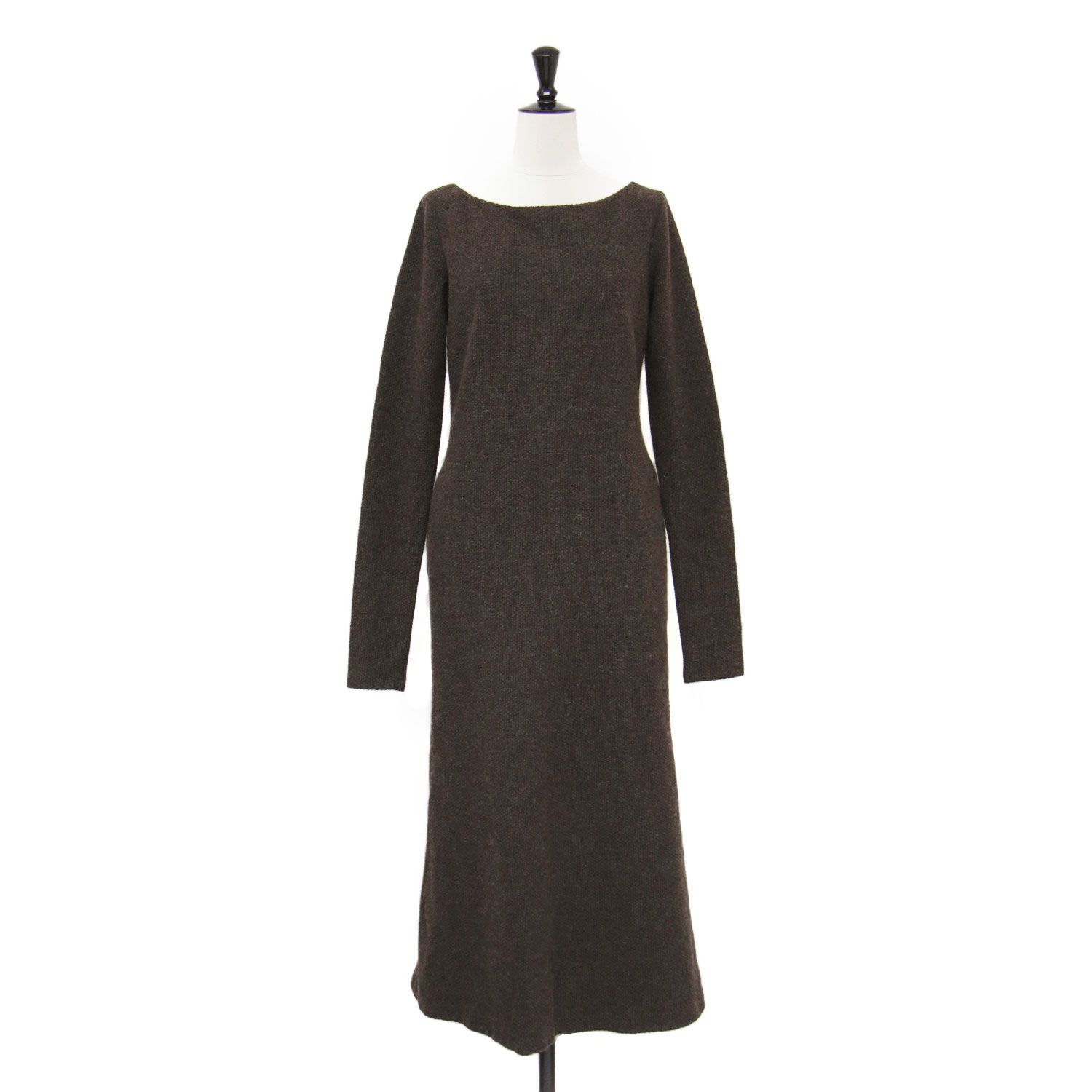 uncrave アンクレイヴ ワンピース ブラウン サイズ 0 S 23秋冬 バックオープン カットソー ロング 長袖 ボートネック フ トップス ドレス レディース