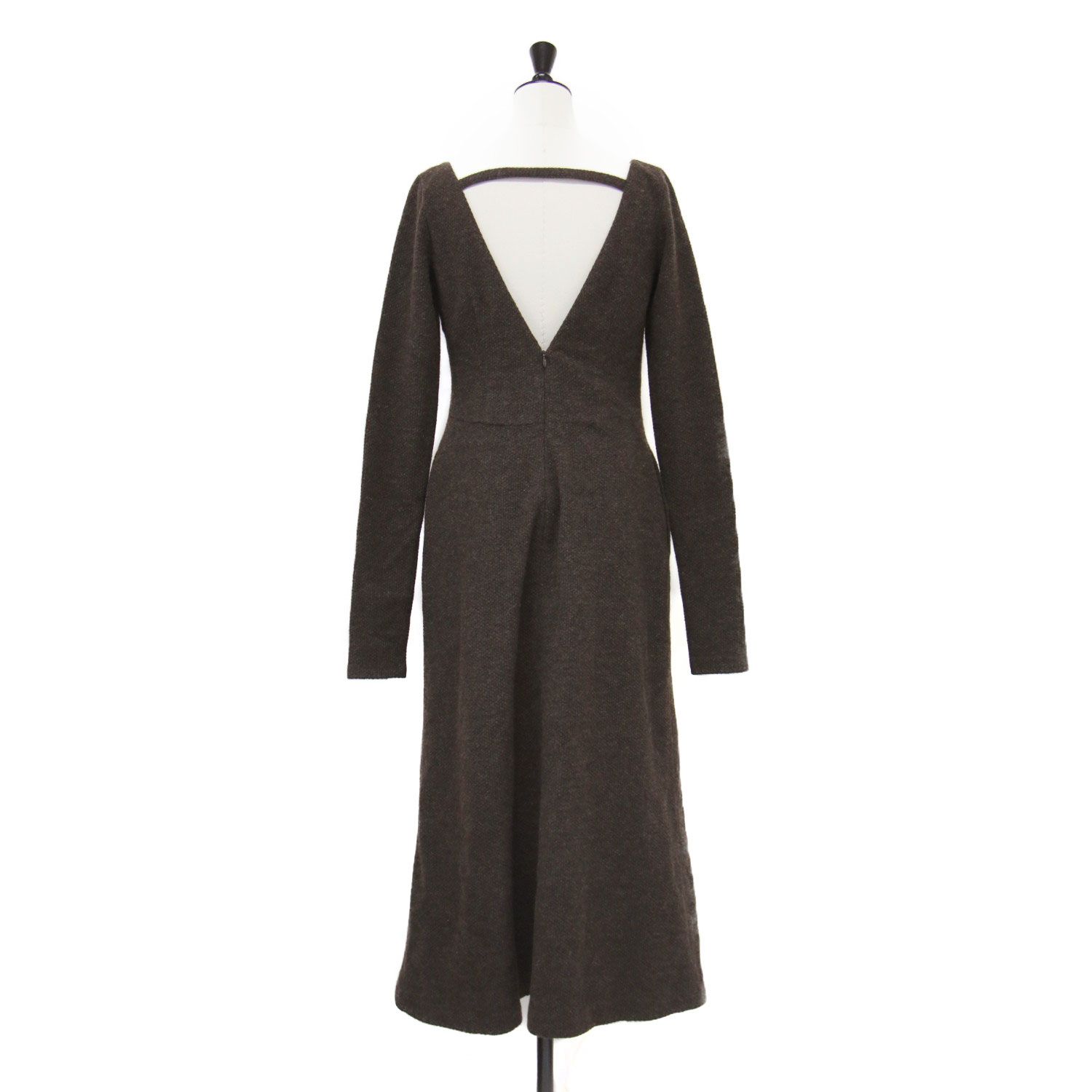 uncrave アンクレイヴ ワンピース ブラウン サイズ 0 S 23秋冬 バックオープン カットソー ロング 長袖 ボートネック フ トップス ドレス レディース