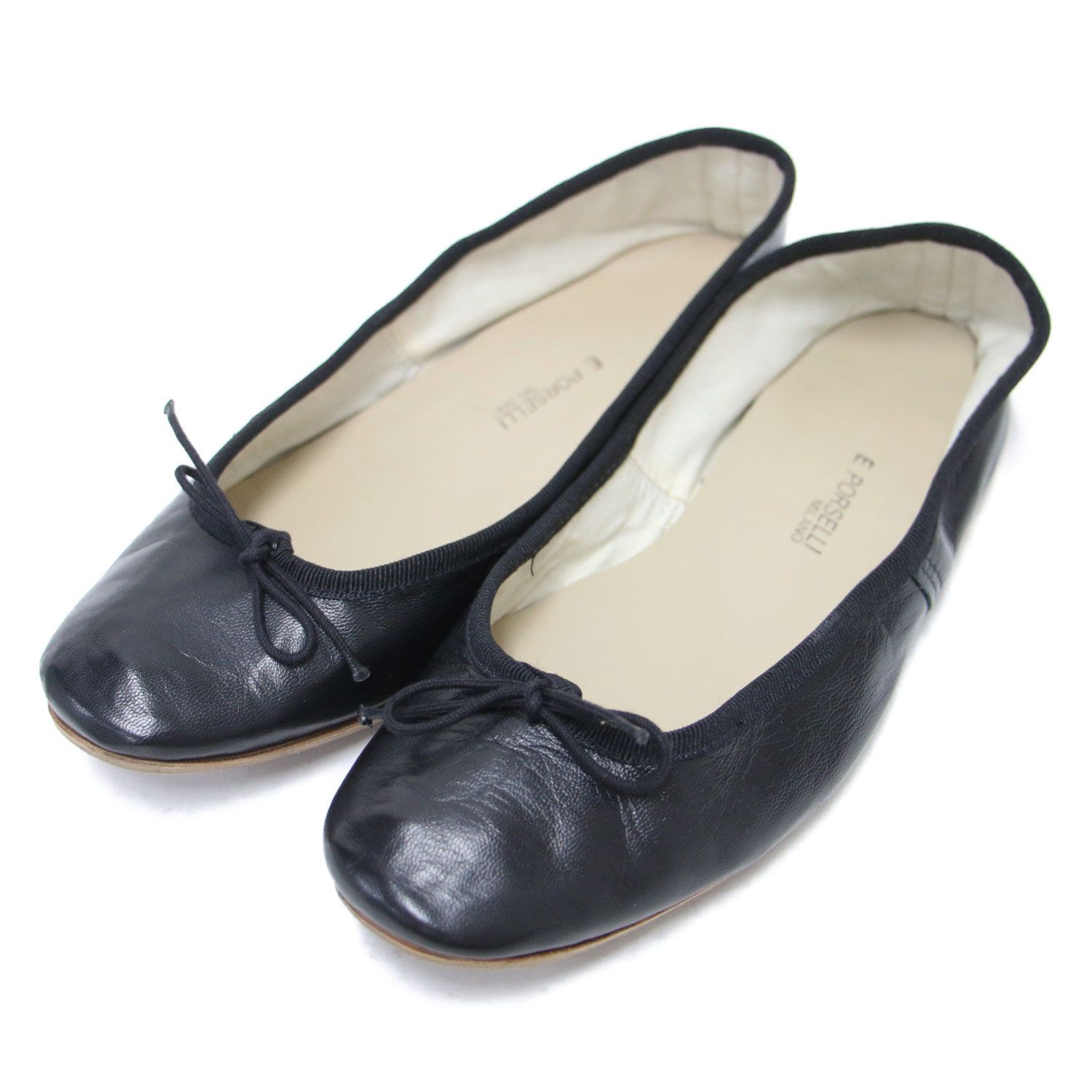 porselli ポルセリ サイズ 38 24.0 cm レザー バレエシューズ パンプス フラット ラウンドトゥ ブラック 黒 イタリア製 ブランド 靴 レディース