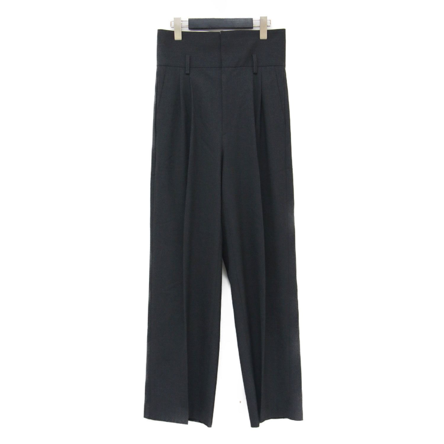 NOLLEYS Sophi パンツ グレー サイズ 38 M 24秋冬 ウォッシャブル ウエスト折り返し 2 WAY ワイド ハイウエスト タック ボトムス ズボン レディース