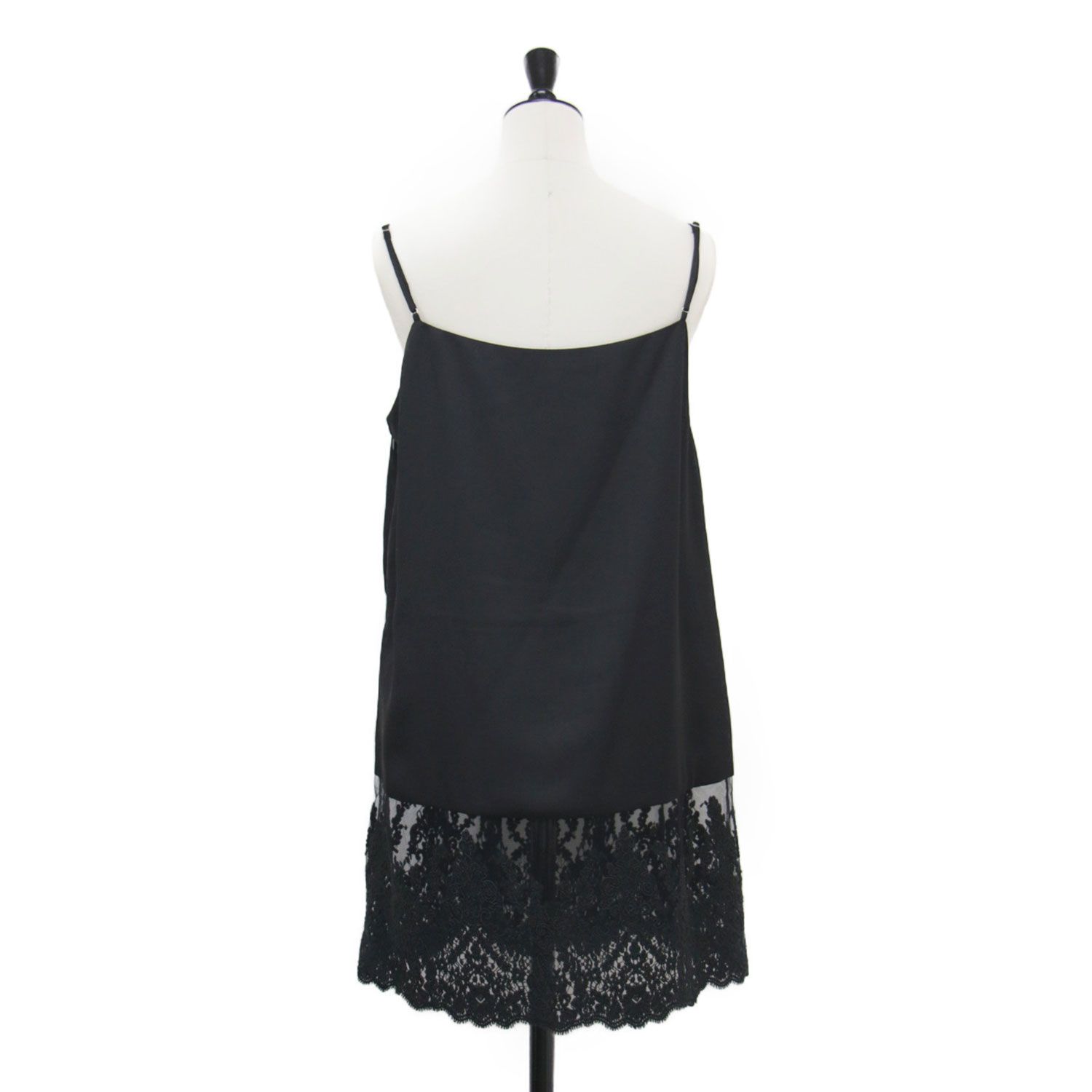 IENA イエナ ワンピース ブラック 黒 サイズ 25秋冬 サテン レース キャミソールワンピース チュニック ミニ丈 チュールレース サテンジョーゼット トップス ドレス レディース