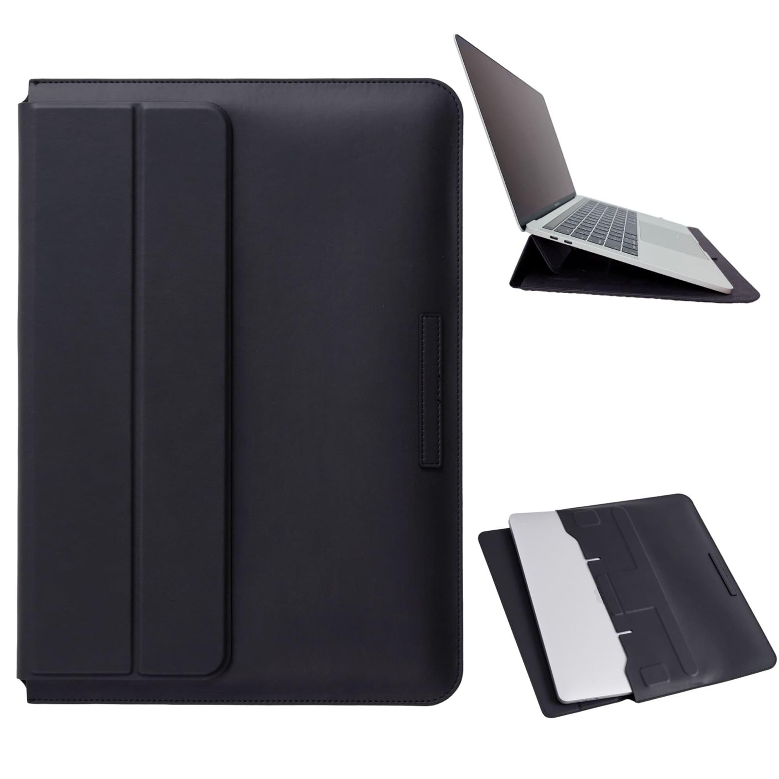 新品 13Inch レザー スリーブケース スタンド機能付き 収納ケース 耐衝撃/MacBook Pro 2022-2018 / MacBook Air 2024-2022 / MacBook Air 2021-2018 / 対応 ブラック ブラウン (ブラッ