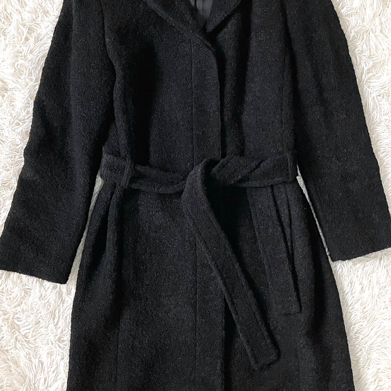 伊太利屋 アルパカモヘヤブレンドのロングコート ベルト付き スタンド