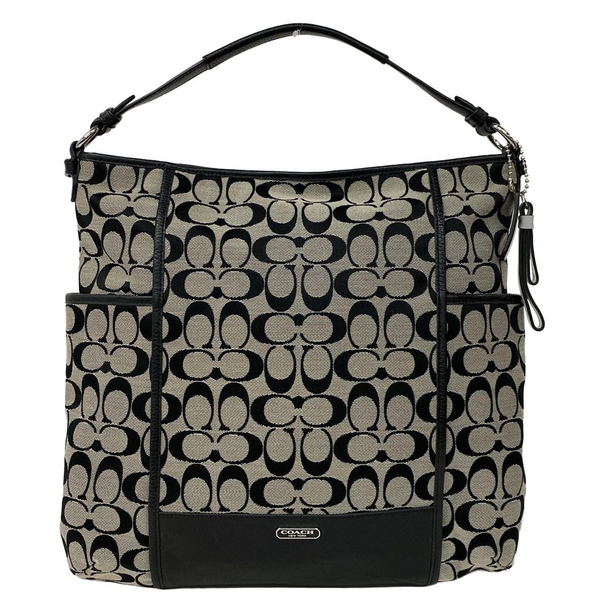 COACH コーチ ハンドバッグ クリムゾン パーカー シグネチャー ホーボー F 30341 黒 白 レザー