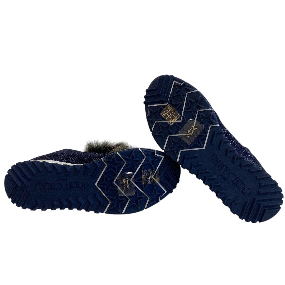 お値下しました！ジミーチュウ ファー付き ネイビー スニーカー 37 23.5 JIMMY CHOO ファースニーカー
