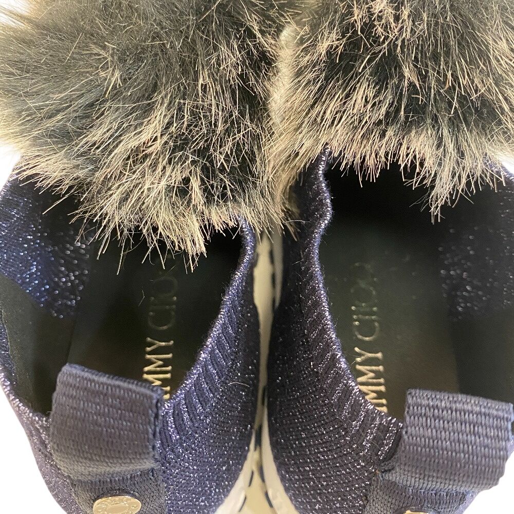 お値下しました！ジミーチュウ ファー付き ネイビー スニーカー 37 23.5 JIMMY CHOO ファースニーカー