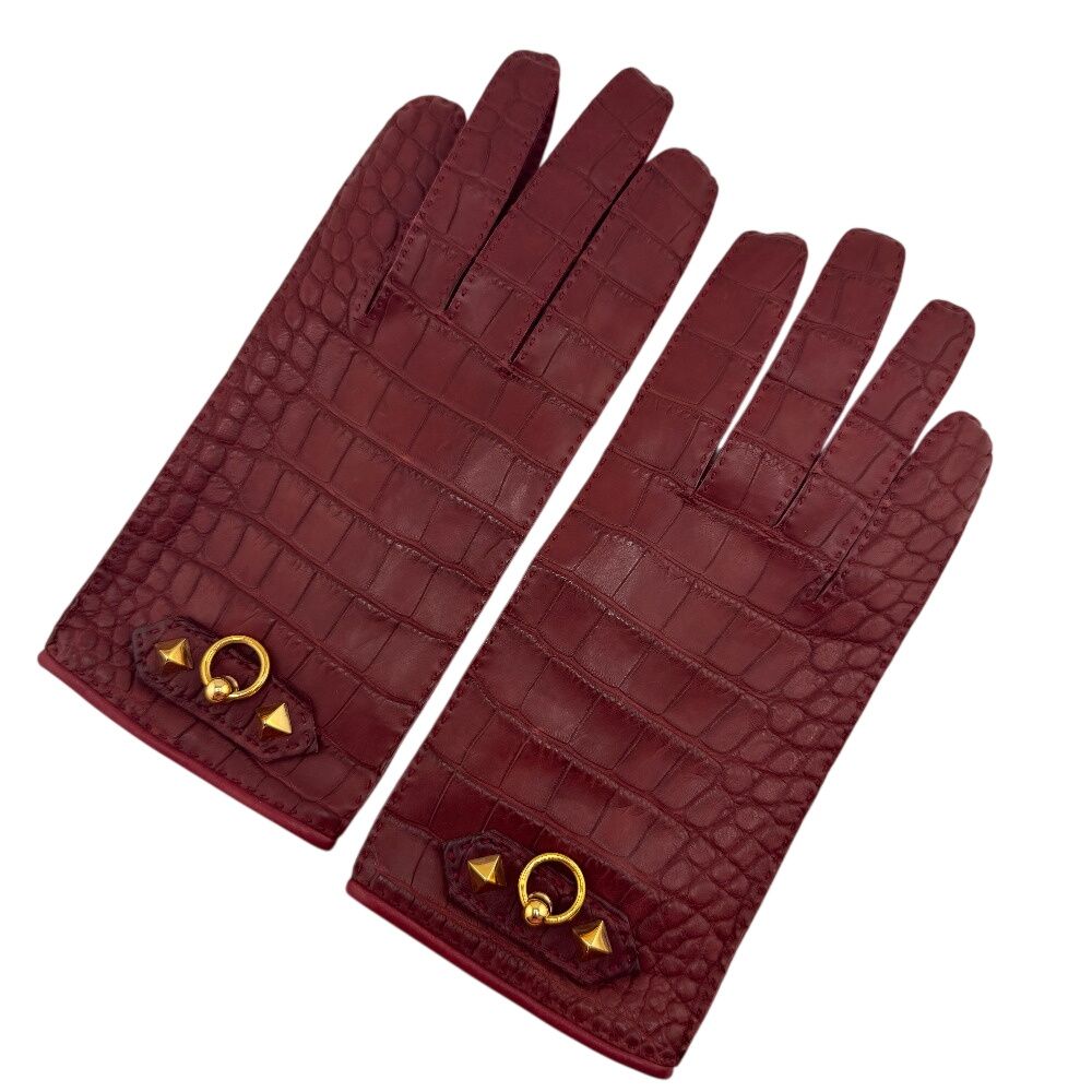 HERMES エルメス レザーグローブ 手袋 ボルドー レディース