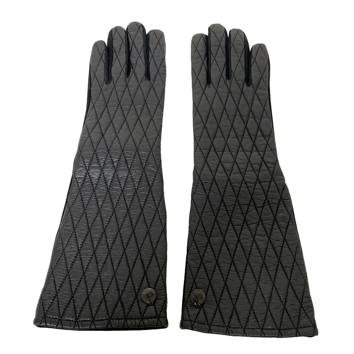 CalvinKlein カルバンクライン 手袋 レディース - 黒 ロンググローブ キルティング レザー