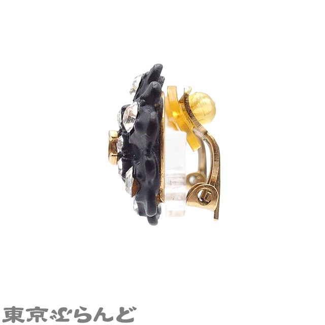 シャネル CHANEL イヤリング ブラック 合成樹脂 ココマーク ラインストーン コスチュームジュエリー 02 A レディース