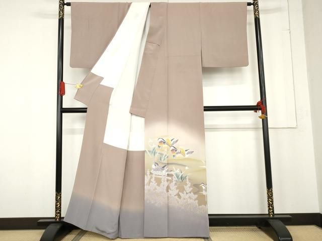 平和屋着物 十日町友禅 女流作家 遠田藤舟 色留袖 鴛鴦 草花シルエット 暈し染め 正絹 cs