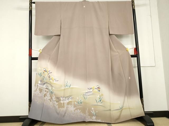平和屋着物 十日町友禅 女流作家 遠田藤舟 色留袖 鴛鴦 草花シルエット 暈し染め 正絹 cs