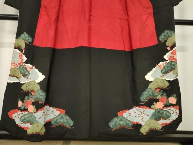  平和屋着物 アンティーク 大正ロマン 黒留袖 扇面飛鶴花車文 正絹 ck その他 着物 浴衣