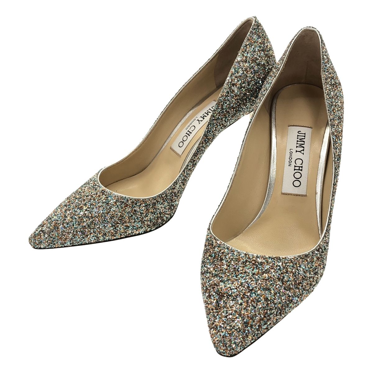 JIMMY CHOO ジミー チュウ ROMY 85 ジョイコースグリッターヒールパンプス シルバー 37