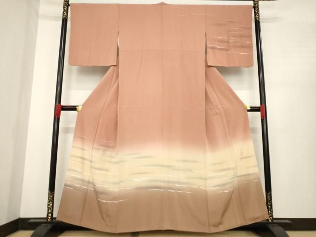 平和屋着物●日本画家　水嶋征夫　訪問着　手描き　蔦の葉花文　暈し染め　さが美扱い　正絹　逸品　CABE7071ut 平和屋着物○日本画家 水嶋征夫 訪問着 さざなみ 暈し染め 正絹 逸品