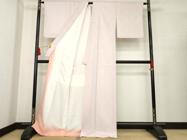  平和屋着物 上質な色無地 亀甲笹竹地紋 薄柿色 正絹 ck 色無地 着物