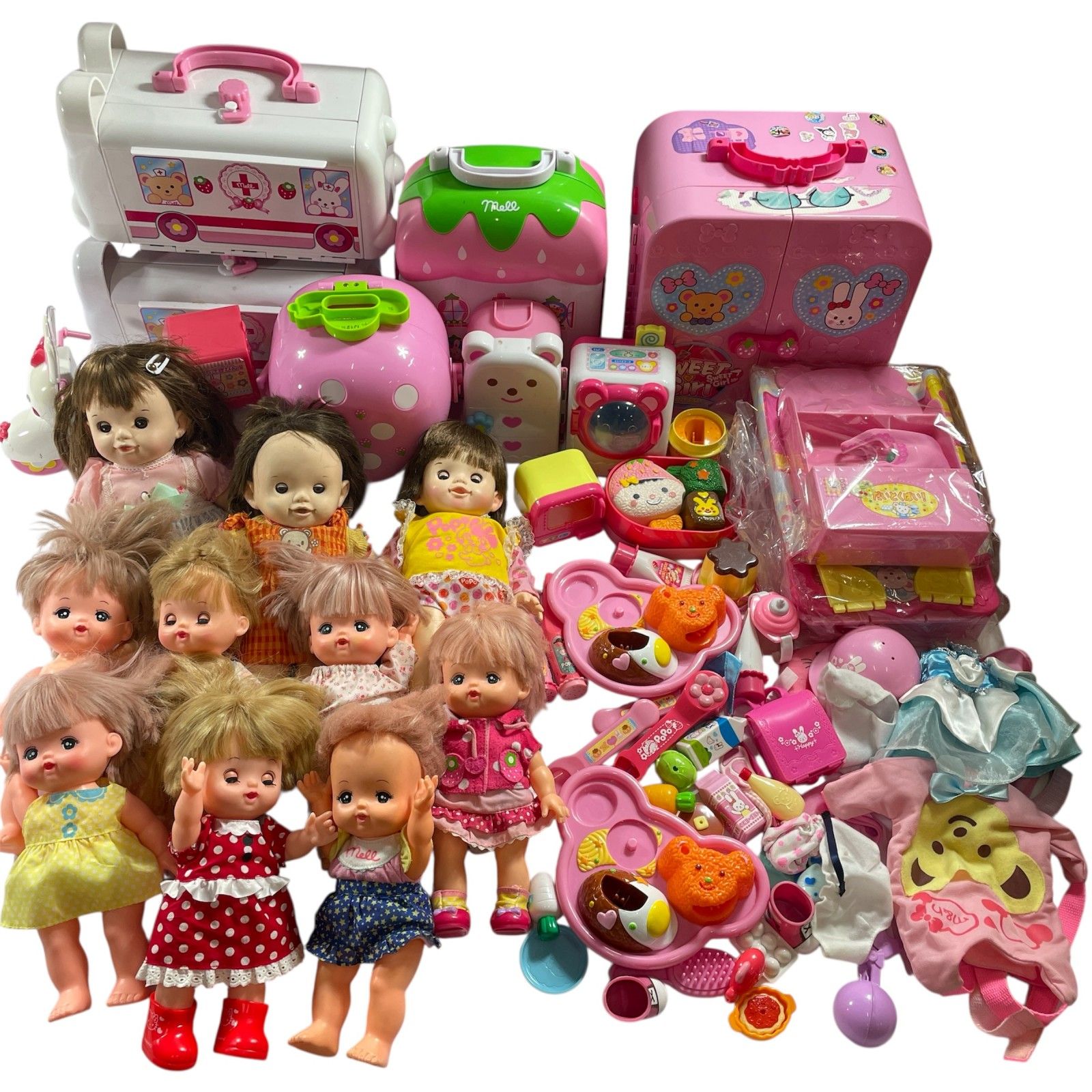 おせわだいすき メルちゃん ぽぽちゃん まとめ商品 人形 10体 病院 うさぎ救急車 バイク 洋服 食事 他 品 11.8 kg