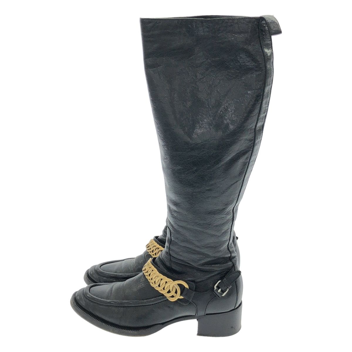 BALENCIAGA バレンシアガ リングチェーンストラップレザーロングブーツ