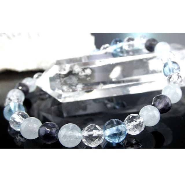 ブルートパーズ・水晶 ブレスレット 6mm＋4mm ｜ 天然石通販の4976堂