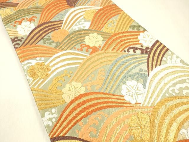 平和屋着物 佐賀錦 六通柄袋帯 唐織 立波花文 本金箔 正絹 cm