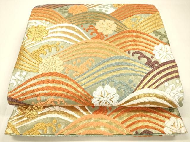 平和屋着物 佐賀錦 六通柄袋帯 唐織 立波花文 本金箔 正絹 cm
