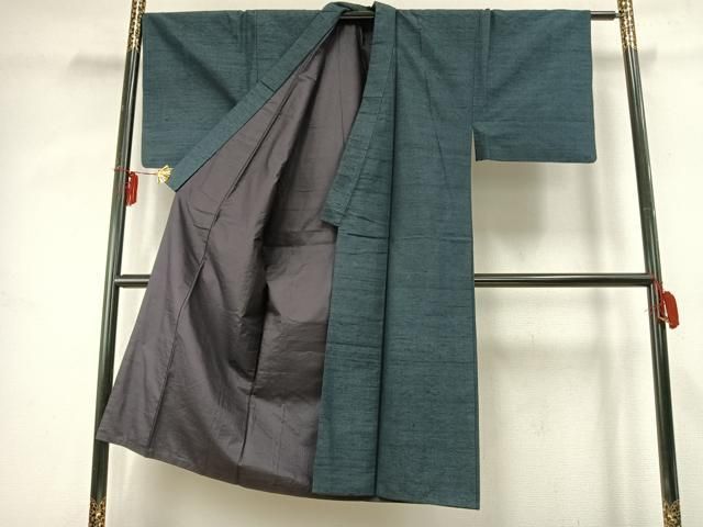 平和屋着物 男性 紬 アンサンブル 高麗納戸色 正絹 fy