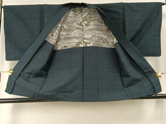  平和屋着物 男性 紬 アンサンブル 高麗納戸色 正絹 fy 着物セット 着物 浴衣