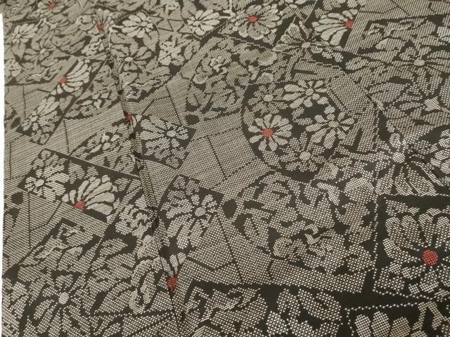 平和屋着物○本場大島紬 一元7マルキ 純泥染 手織 扇面花文 里村道代作
