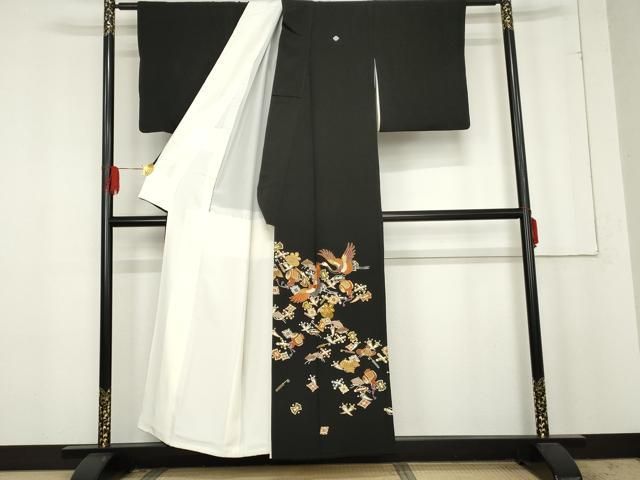 平和屋着物 豪華黒留袖 駒刺繍 飛鶴宝尽くし 金彩 正絹 cs