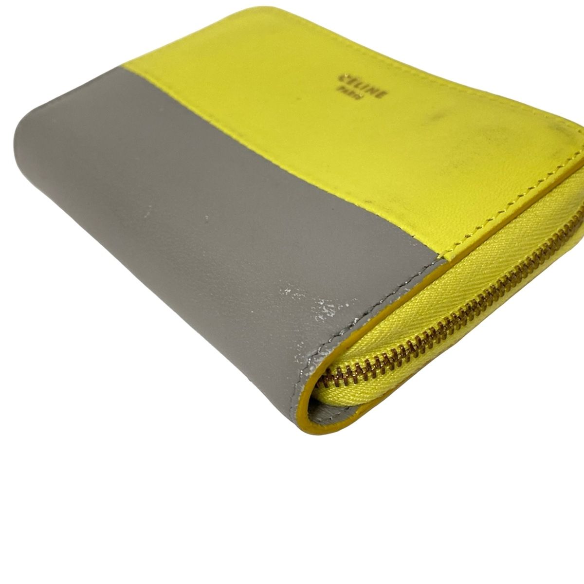  CELINE セリーヌ コインケース - イエロー×グレー バイ ラウンドファスナー レザー その他 折り財布