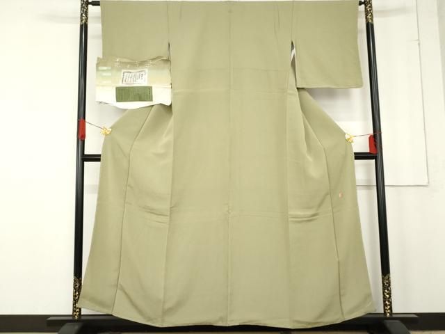 平和屋着物 染師 故 山代谷隆 色無地 宇治茶の葉染 鶸茶色 三越扱い 反端付き 正絹 cs