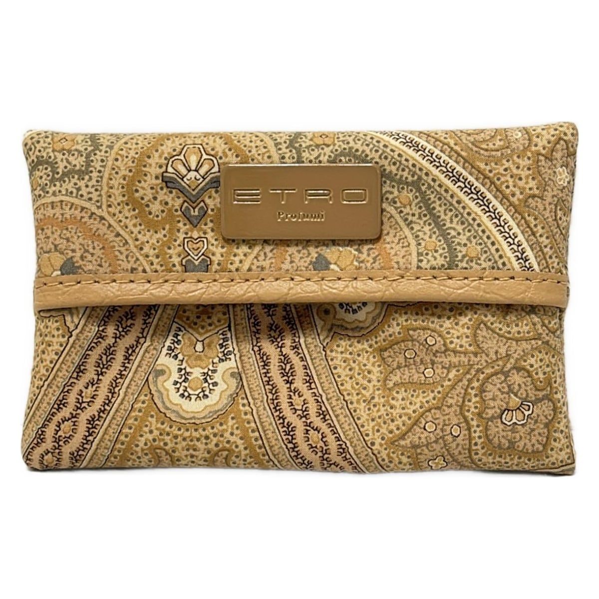ETRO エトロ 小物入れ - ベージュ×ライトブラウン×マルチ ポケットティッシュ入れ コットン レザー