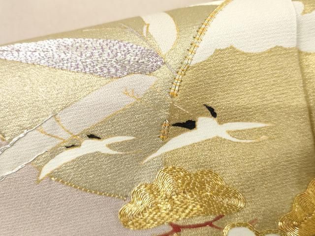 平和屋着物○豪華色留袖 駒刺繍 飛鶴松竹梅文 金彩 正絹 逸品