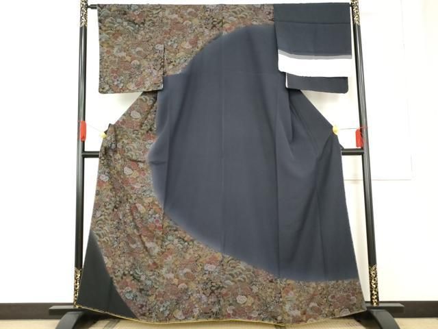 平和屋着物 訪問着 松竹梅花文 暈し染め 丹後ちりめん やまと金ラベル 反端付き 正絹 cs