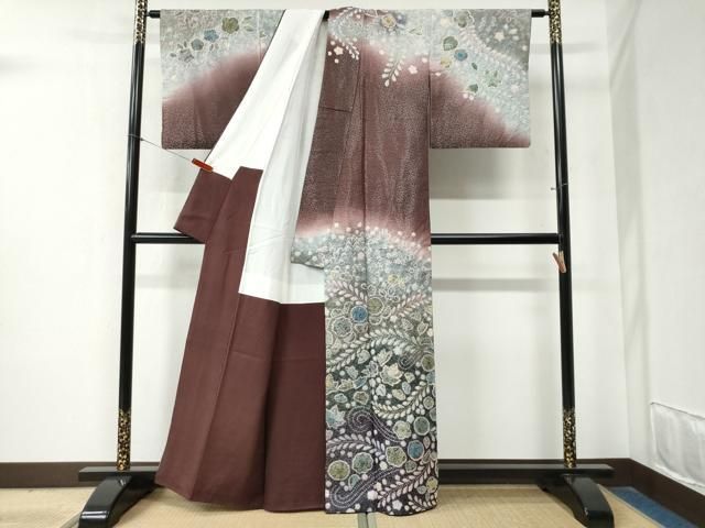 平和屋着物 訪問着 辻が花 絞り 暈し染め 銀通し地 正絹 yc