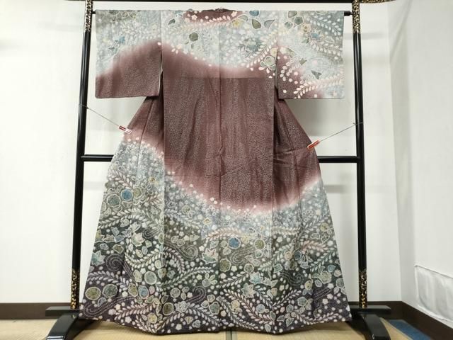 平和屋着物 訪問着 辻が花 絞り 暈し染め 銀通し地 正絹 yc