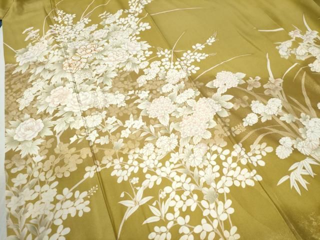 平和屋着物○訪問着 駒刺繍 牡丹草花文 金通し地 正絹 逸品 CABB4079yc
