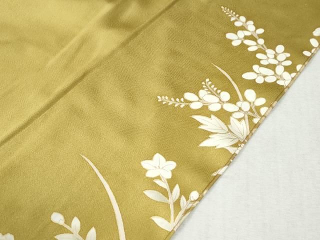 平和屋着物○訪問着 駒刺繍 牡丹草花文 金通し地 正絹 逸品 CABB4079yc
