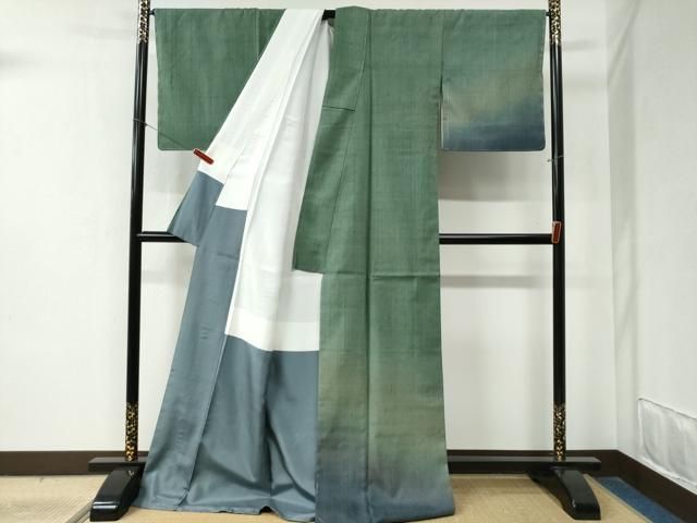 平和屋着物 訪問着 本場真綿絢結城紬 作家物 繧絢ぼかし 草木染 反端付き ロング丈 正絹 yc