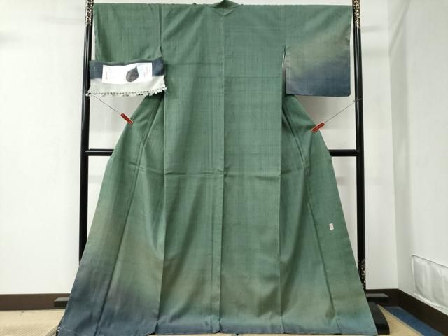 平和屋着物 訪問着 本場真綿絢結城紬 作家物 繧絢ぼかし 草木染 反端付き ロング丈 正絹 yc