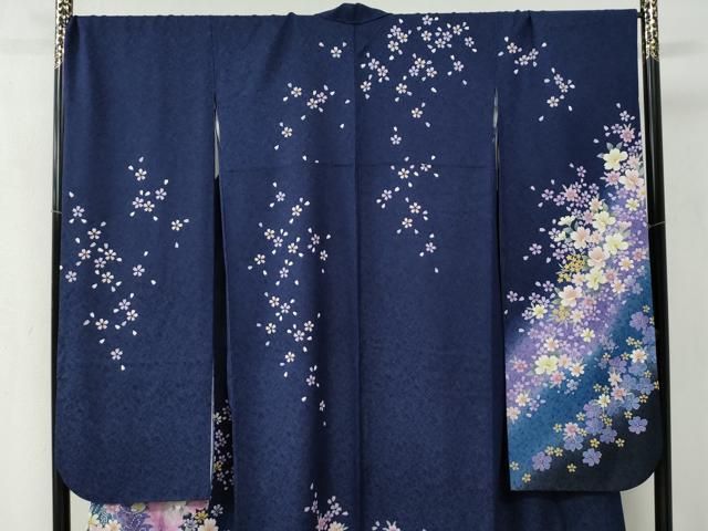 平和屋着物●豪華振袖　乱菊舞花文　ラメ糸　暈し染め　金通し地　正絹　逸品　CABB4093yc 平和屋着物○豪華振袖 乱菊舞花文 ラメ糸 暈し染め 金通し地 正絹 逸品