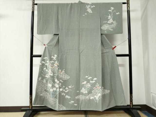 平和屋着物 訪問着 刺繍 雲取り松竹梅風景文 金糸 正絹 yc