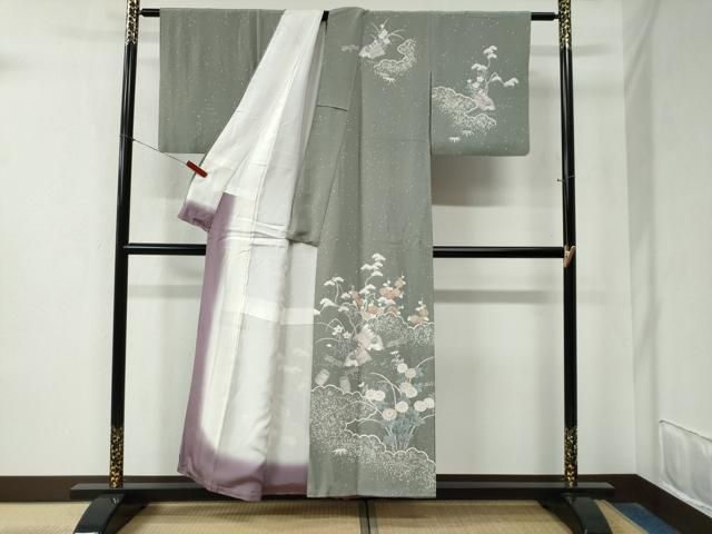 平和屋着物 訪問着 刺繍 雲取り松竹梅風景文 金糸 正絹 yc