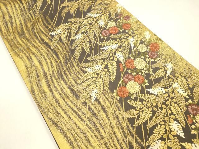 平和屋着物 西陣の名門 加納幸謹製 六通柄袋帯 華霜箔 草花文 金糸 正絹 cm