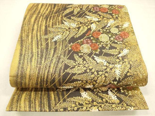 平和屋着物 西陣の名門 加納幸謹製 六通柄袋帯 華霜箔 草花文 金糸 正絹 cm